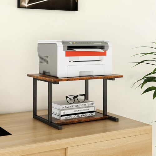 Livofloral Under Desk Printer Stand with Storage Shelf, 2-Tier Industrial Mobile Printer Table for Home and Office, Printer Stand with Wheels,Rustic Brown - color: Brown