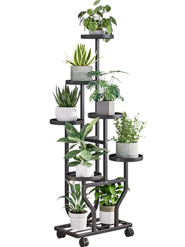 Plant Stand with Wheels, Black 6 Tier Metal Plant Shelf for Indoor Outdoor | Corner Plants Stand Indoor for Bedroom Living Room, Outdoor Plant Stand for Garden Balcony Yard, Holds 6-8 Pots of Plants - color: Black, size: 6 Tier