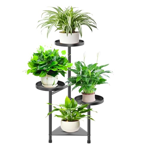 4 Tier Plant Stand Indoor Flower Shelf, Metal Flower Pot Stands for Indoor Plants, Black Corner Tall Plant Display Holder for Patio Garden Living Room Balcony Bedroom - color: 4 Tier-Black