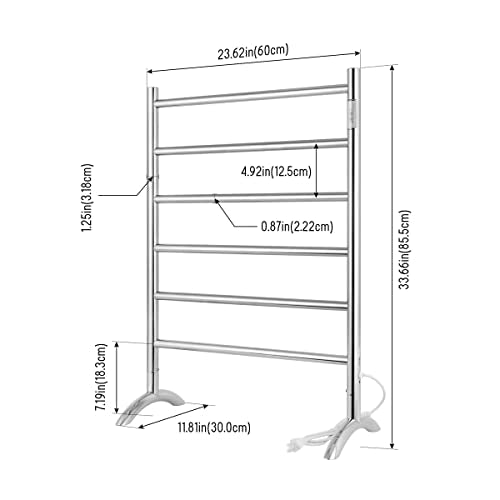 Freestanding Towel Warmer 6 Bars Plug-in Option 3 Working Modes Mirror Polished Stainless Steel 24”W 34”H - color: Mirror Polish