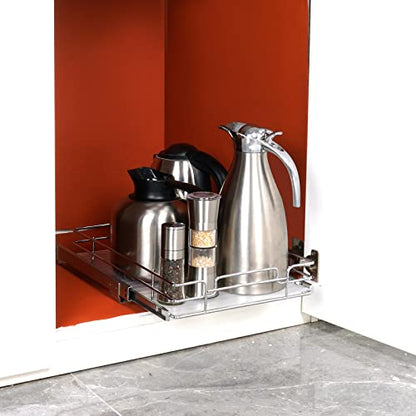 VEVOR 15.5" Wx21 Dx3.5 H Pull Out Cabinet Organizer, Heavy Duty Slide Out Pantry Shelves, Chrome-Plated Steel Roll Out Drawers, Storage for Home Under Sink, 17" Wx22 Dx7 H Install Size for Cabinet - size: 15.5"Wx21"D