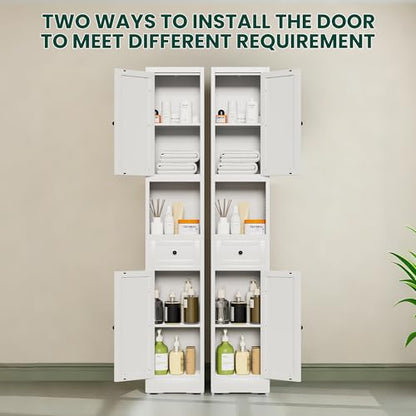 71" Tall Metal Bathroom Cabinet, 12" Slim Freestanding Locker with 2 Door & 1 Drawer, Narrow Storage Cabinet with Adjustable Shelves, for Small Spaces, Bathroom, Living Room, Modern - White