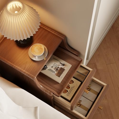AQIMUELE Wood Nightstand, Walnut Nightstand with 2 Drawers, Bedside Table for Bedroom - color: 1 Pc(walnut), size: 15.74''D*15.74''W*19.68''H