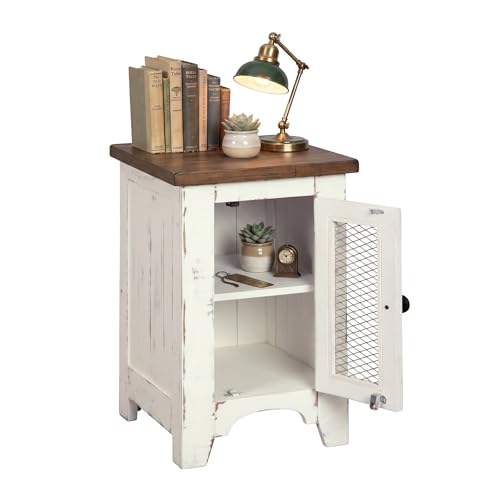Signature Design by Ashley Wystfield Farmhouse Chair Side End Table with Cabinet Door for Storage, White & Brown with Distressed Finish - color: Dark Brown & White