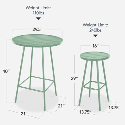 Best Choice Products 3-Piece Patio Dining Set, Bar Height, Outdoor Bistro Set, Outdoor Round Bar Table w/ 2 Bar Stools, Steel - Sage - color: Sage