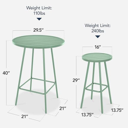 Best Choice Products 3-Piece Patio Dining Set, Bar Height, Outdoor Bistro Set, Outdoor Round Bar Table w/ 2 Bar Stools, Steel - Sage - color: Sage
