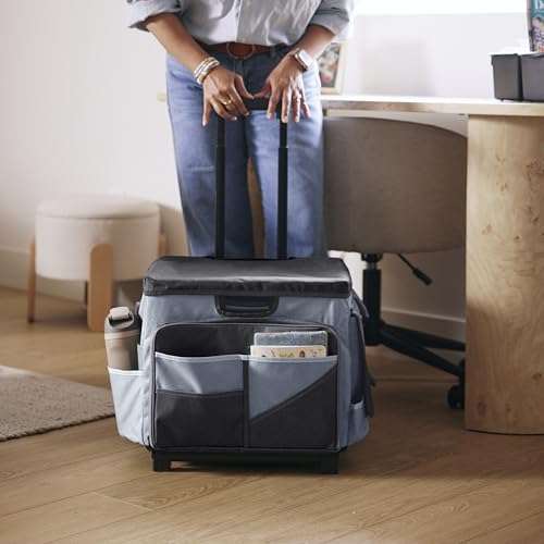 Folding Mobile Utility Cart, Canvas Organizer Bag, Black/Grey | Durable plastic, 30 compartments, adjustable handle, 40 lb capacity, collapses to 3" thick, rolling wheels for easy transport - color: Black/Grey