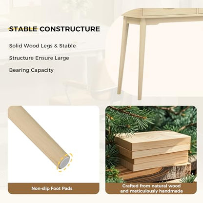 FUNKOCO Small Wood Desk with Drawers - 40 Inch Home Office Study Writing Desk for Bedroom, Vanity Desk with 4 Solid Legs, Modern Computer Desk for Small Spaces - color: Wood