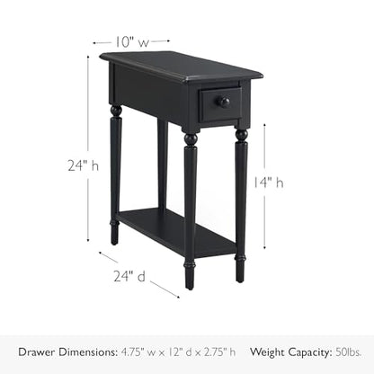 Coastal Solid Wood Narrow End Table with Drawer, Swan Black, Perfect for Living Rooms, Bedrooms, and Offices – Leick Home, 20017-BK - color: Swan Black