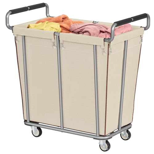 Gewudraw 360L Heavy Duty Laundry Basket with Wheels, Khaki | Big Rolling Laundry Basket Sorter Cart, Extra Large Laundry Clothes Hamper, Laundry Basket Organizer, Commercial Laundry Cart - color: Khaki, size: 1-Section-360L