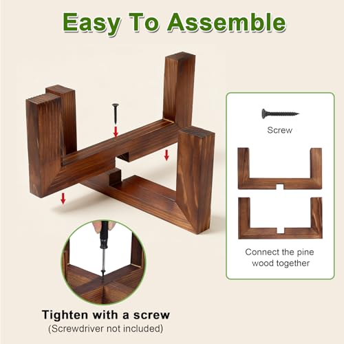 Wood Plant Stand Indoor Outdoor, Mid Century Modern Planter Holder, Sturdy Plant Pot Stand, Single Floor Flower Pot Holder (Walnut, Fit 5-10 Inch Pots) - size: Fit 5-12 Inch Pots
