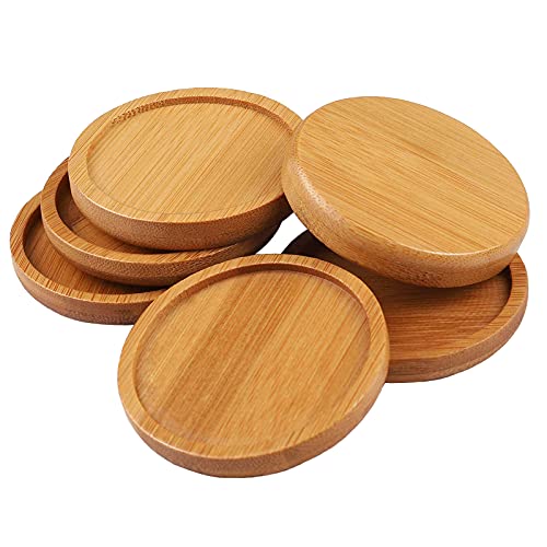 6pcs 3 inch Bamboo Round Plant Saucer, Mini Flower Pot Tray for Cactus Plant Pot Flower Pot Container Planter Bonsai Pots,no Plants Pot - size: 3 Inch