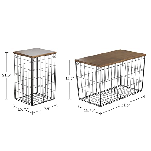 Lavish Home End Tables and Coffee Table Set of 3, Brown/Black | 31.5”/14.13” Foldable Living Room Tables with Metal Storage Baskets and Removable Lids, 2 Small Side and 1 Large Coffee Table - color: Brown Square 3