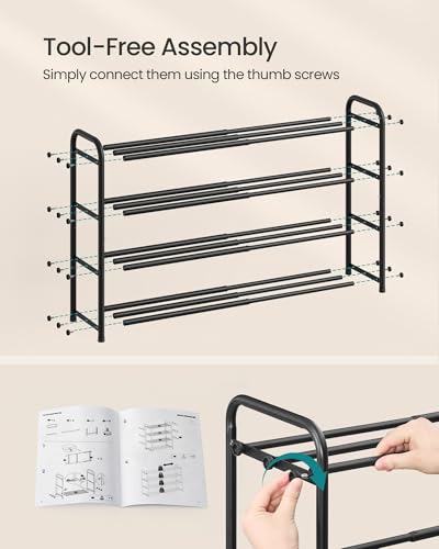 SONGMICS Expandable Shoe Rack, Adjustable Shoe Organizer Storage Shelf, Sturdy and Heavy-Duty, for Closet, Entryway, Living Room, 4-Tier, Ink Black ULMR046BD01 - size: 4 Tiers (26.5"H)