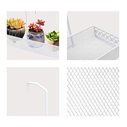 Chris.W Iron Hanging Shelf Basket with Hooks Balcony Succulent Plants Mini Flower Pot Holder Railing Shelf, for Patio Porch or Fence (White)-Small - color: White