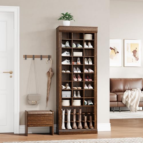 IDEALHOUSE 10-Tier Shoe Storage Cabinet, Tall Wooden Shoe Rack with 27 Cubbies, Freestanding Shoe Organizer for Entryway, Living Room