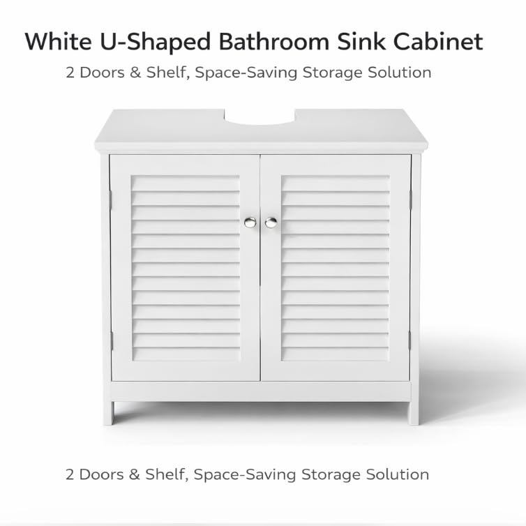 Pedestal Sink Cabinet Under Storage Cabinet with 2 Doors & Open Shelf, U Shape Cut Out Bathroom Vanity Under Sink Storage, Vanities for Toiletries Makeup in Bathrooms (White) - size: Two-story