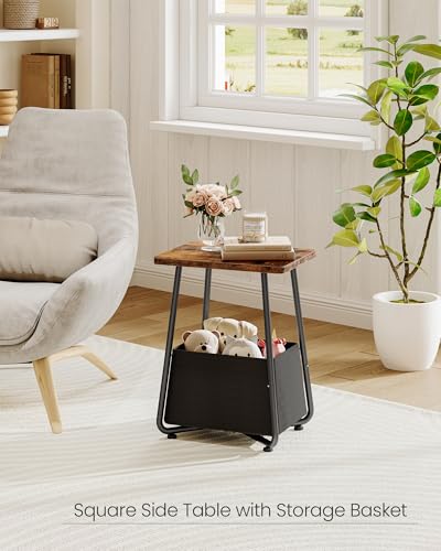 CHOEZON Nursery Side Table with Removable Fabric Basket, Small Side Table for Small Spaces, Nursery Nightstand for Couch, Bedroom, Living Room, Rustic Brown TBZ13BF - color: Rustic Brown + Black