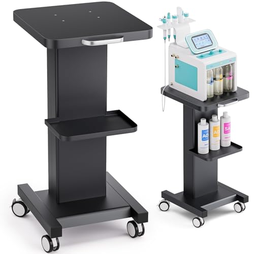 Esthetician Cart with Wheels Spa Cart for Hydrafacial RF Cavitation Machine | Beauty Salon Rolling Cart, Salon Equipment Trolley Esthetician Machine Stand, All-metal Carbon Steel, Silent Wheels w/ Locks - color: Classic - Black