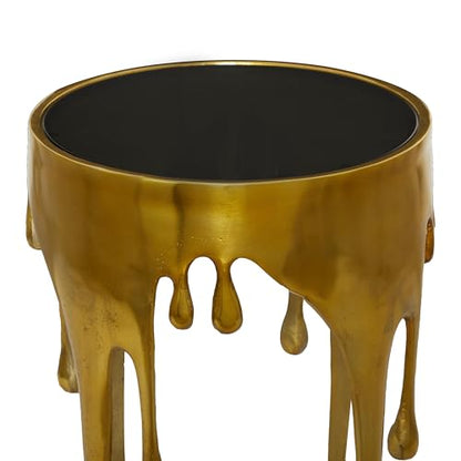 Deco 79 Aluminum Metal Abstract Melting Drip Accent Table with Melting Design and Shaded Glass Top, 16' x 16' x 25', Gold - color: Gold