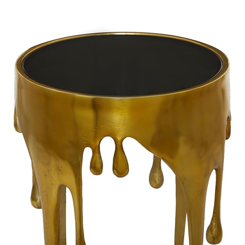 Deco 79 Aluminum Metal Abstract Side Table 16" x 16" x 25", Gold | Accent table, drip end table with melting designed legs and black glass top, unique end table, living room decor - color: Gold