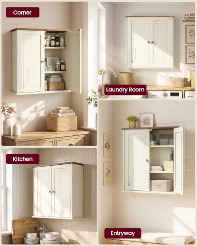 VASAGLE SIREN Collection Bathroom Wall Cabinet, Hanging Storage | Bathroom storage cabinet, for medicines, farmhouse, 2 adjustable shelves, 7.9 x 22 x 23.6 Inches
