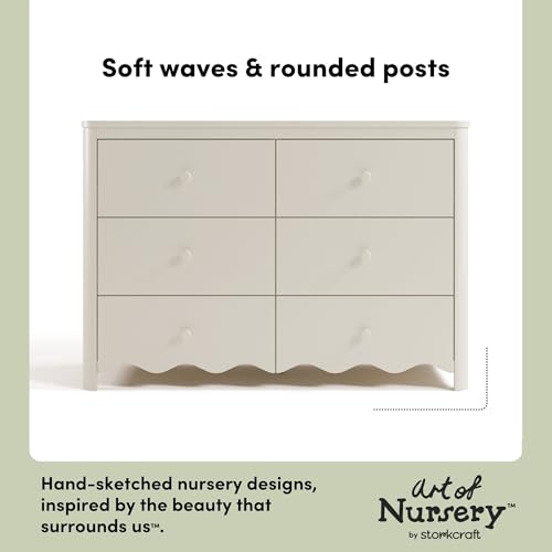 Storkcraft Casablanca 6 Drawer Dresser, Frosted Oat | GREENGUARD Gold Certified, White Dresser for Bedroom, Kids & Nursery Storage Chest, Safety Interlocking Drawers, Kids Bedroom - color: Frosted Oat, style: 6 Drawer Dresser