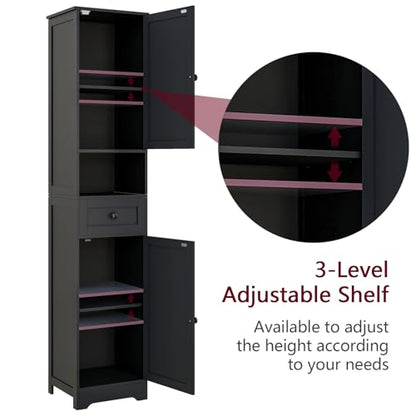 Tall Bathroom Cabinet,Storage Cabinet with 5 Shelves & 1 Drawer, with Adjustable Shelve, for Bathroom, Kitchen, Entryway, Living Room (Black) - color: Black