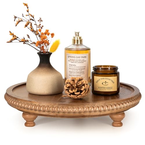 EOSAHR Round Pine Wooden Display Riser - Beaded Wood Riser for Plant, Sponge Holder & Perfume Organizer - Rustic Display Stand Kitchen Counter Organizer, Boho Chic Home Decor for Living Room(Brown) - color: Brown