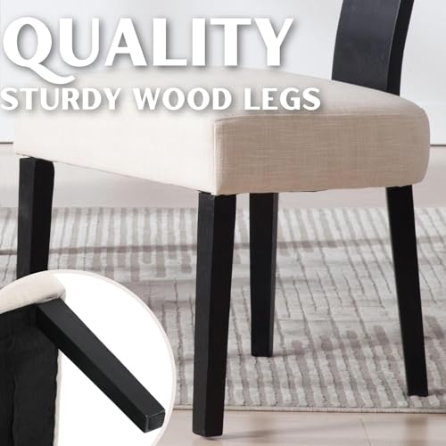 RIVOVA Rattan Dining Chairs Set of 4, Modern Dining Chair, Kitchen Dining Room Chair, Curved Cane Back Upholstered Linen Fabric Dining Chairs with Black Wood Frame, Beige - color: Beige Black Rattan