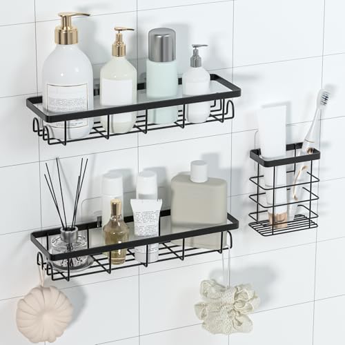 Shower Caddy Organizer with Hooks,Self Adhesive Bathroom Shelves,Shower Shelves,No Drilling Bathroom Organizers and Storage,Perfect for RV, Apartment, Home Decor,3 Pack Black - color: Black, size: 3 Pack