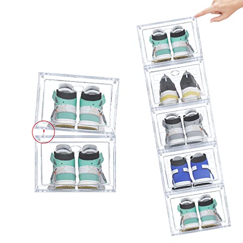 12 Pack Clear Shoe Boxes Stackable for Closet, Drop Front Large Plastic Shoe Containers - color: 12 PACK WHITE