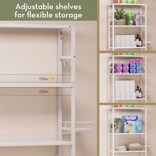 Glass Over the Toilet Shelf, 3-Tier Over-The-Toilet Storage Rack, Adjustable Shelf Bathroom Organizer, White Space Saving Shelves