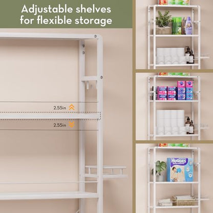 Glass Over the Toilet Shelf, 3-Tier Over-The-Toilet Storage Rack, Adjustable Shelf Bathroom Organizer, White Space Saving Shelves