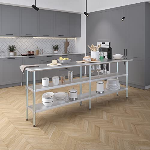 Stainless Steel Work Table with 2 Shelves | Metal Utility Table | Commercial & Residential NSF Utility (Stainless Steel Table with 2 Shelves, 96" Long x 18" Deep) - size: 96" Long x 18" Deep