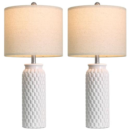 USumkky 27" Ceramic Table Lamps Set of 2 - Modern Farmhouse & Boho Style, Bedside Nightstand Lamps for Bedroom, Living Room End Table Lamps, Small Desk Lamp(White) - color: 27" White-2 Pack