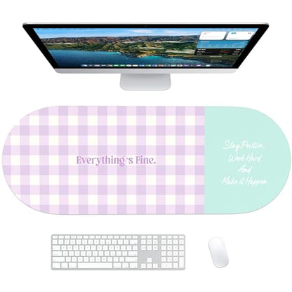 Checkered Pattern Desk Pad Protector, 35.5 x 13'' Aesthetic Mouse Mat for Desktop, Waterproof PU Leathe Non-Slip Desk Writing Pad for Office and Home, Purple and Blue - color: Purple and Blue