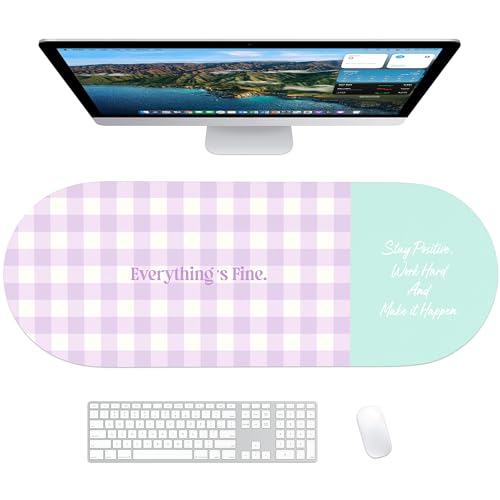 Checkered Pattern Desk Pad Protector, 35.5 x 13'' Aesthetic Mouse Mat for Desktop, Waterproof PU Leathe Non-Slip Desk Writing Pad for Office and Home, Purple and Blue - color: Purple and Blue
