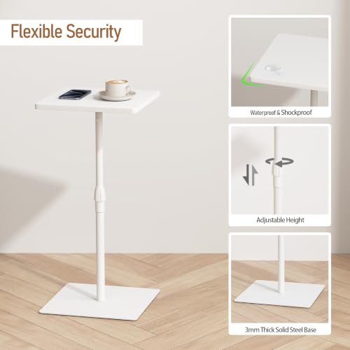 TUTOTAK Tall Side Table, Wide Top End Table, Adjustable Height Drink Table | Pedestal Table for Small Spaces, Accent Nightstand, livingroom, Bedroom, White TB01BW097 - color: White, size: 1 Pack, style: Square