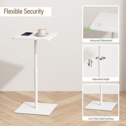 TUTOTAK Tall Side Table, Wide Top End Table, Adjustable Height Drink Table | Pedestal Table for Small Spaces, Accent Nightstand, livingroom, Bedroom, White TB01BW097 - color: White, size: 1 Pack, style: Square