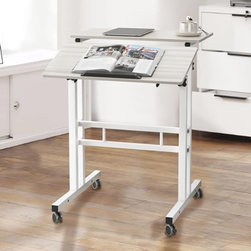 SogesHome Adjustable Laptop Desk Table 23.6inches Portable Laptop Table Computer Stand Desk Cart Tray Table, White Maple - color: Maple, size: 23.6''