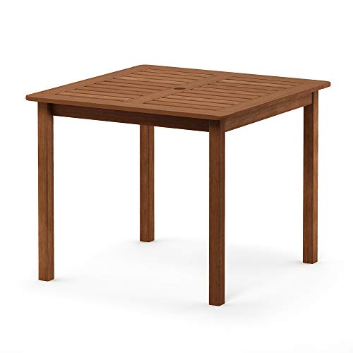 Furinno FG18006 Tioman Hardwood Patio Furniture Square Table with Umbrella Hole, Natural, 35.4"D x 35.4"W x 29.2"H - color: Natural, size: 35.4"D x 35.4"W x 29.2"H