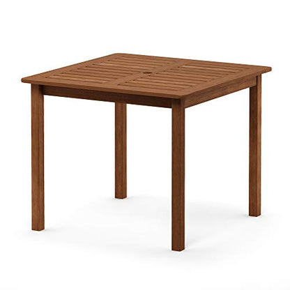 Furinno FG18006 Tioman Hardwood Patio Furniture Square Table with Umbrella Hole, Natural, 35.4"D x 35.4"W x 29.2"H - color: Natural, size: 35.4"D x 35.4"W x 29.2"H