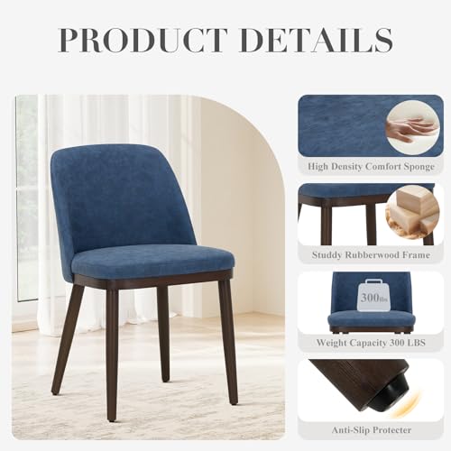 COLAMY Upholstered Dining Chairs Set of 2, Modern Kitchen Chairs with Back, Leather Side Dining Room Chairs with Wood Legs for Kitchen Dining Room Restaurant,Blue - color: Blue, size: Set of 2