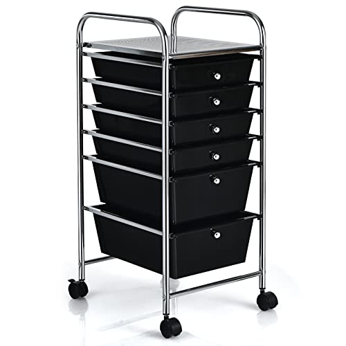GOFLAME 6-Drawer Rolling Storage Cart, Multifunctional Art Craft Organizer, Mobile Utility Storage with Removable Drawers & Lockable Wheels, Craft Cart for Home Office, School, Black - color: Black, size: 6-Drawer without Wood Top