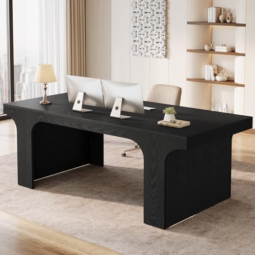 Tribesigns 70.87" Executive Office Desk with Arched Design, Black | Modern Wooden Writing Table, Large Workspace Computer Desk Simple Business Furniture for Home Office, Sturdy Room - color: Black