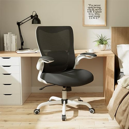 MUXX.STIL Office Chair, Ergonomic Desk Chair with Adjustable Lumbar Support and Flip up Armrest, Breathable Mesh Computer Chair for Home Office, White - color: White