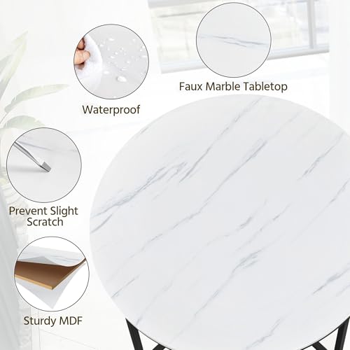 Yaheetech Round End Table Set of 2,16in Faux Marble Accent Table,Modern Side Table with Marble Top and Metal Frame,Small Coffee Table Telephone Table for Living Room/Small Space,Black - color: Black