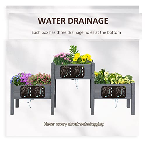 Outsunny Raised Garden Bed with 3 Planter Box, Elevated Wooden Plant Stand with Drainage Holes, for Vegetables, Herb and Flowers, Gray - color: Gray, size: 6.04' x 1.48' x 2.63'