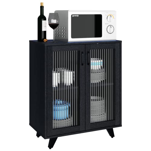 Panana Kitchen Buffet Server Table Accent Sideboard Cupboard Server Buffet Console Table with Doors Cabinet(27inch, Black) - color: Black, size: 27inch